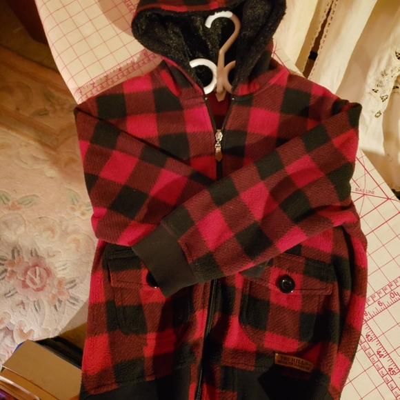 Plaid Lumberjack Kids Furry Hooded Jacket sz 8 - Picture 2 of 9
